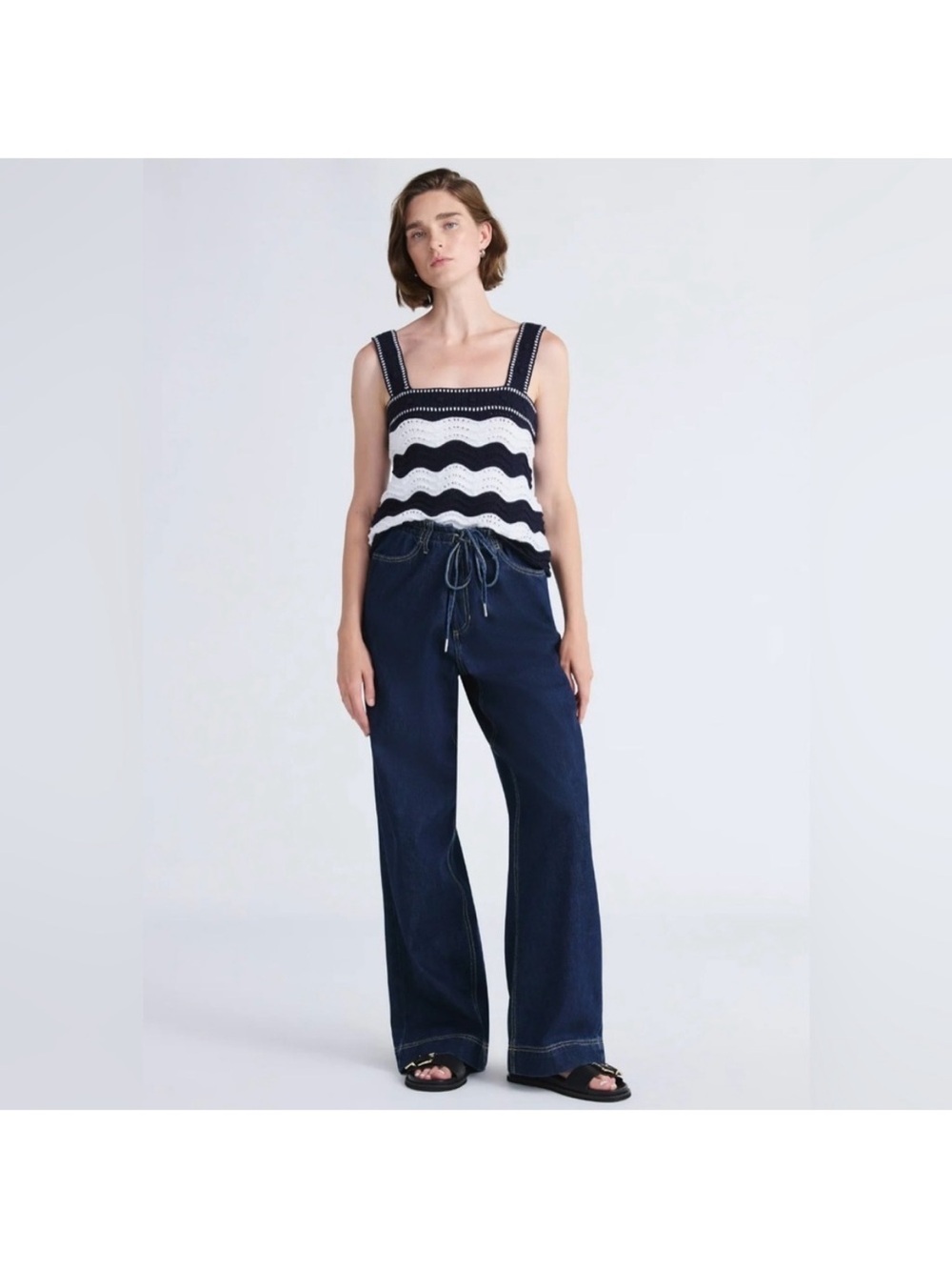 Free Assembly Wide Leg Drawstring Jeans in Dark Wash - High Waisted Sz 6